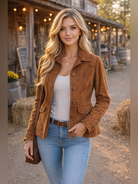 L.L. Bean Jackets & Blazers - L.L.Bean Brown Suede Leather Jacket Women’s XS Button Front Western Utility Coat